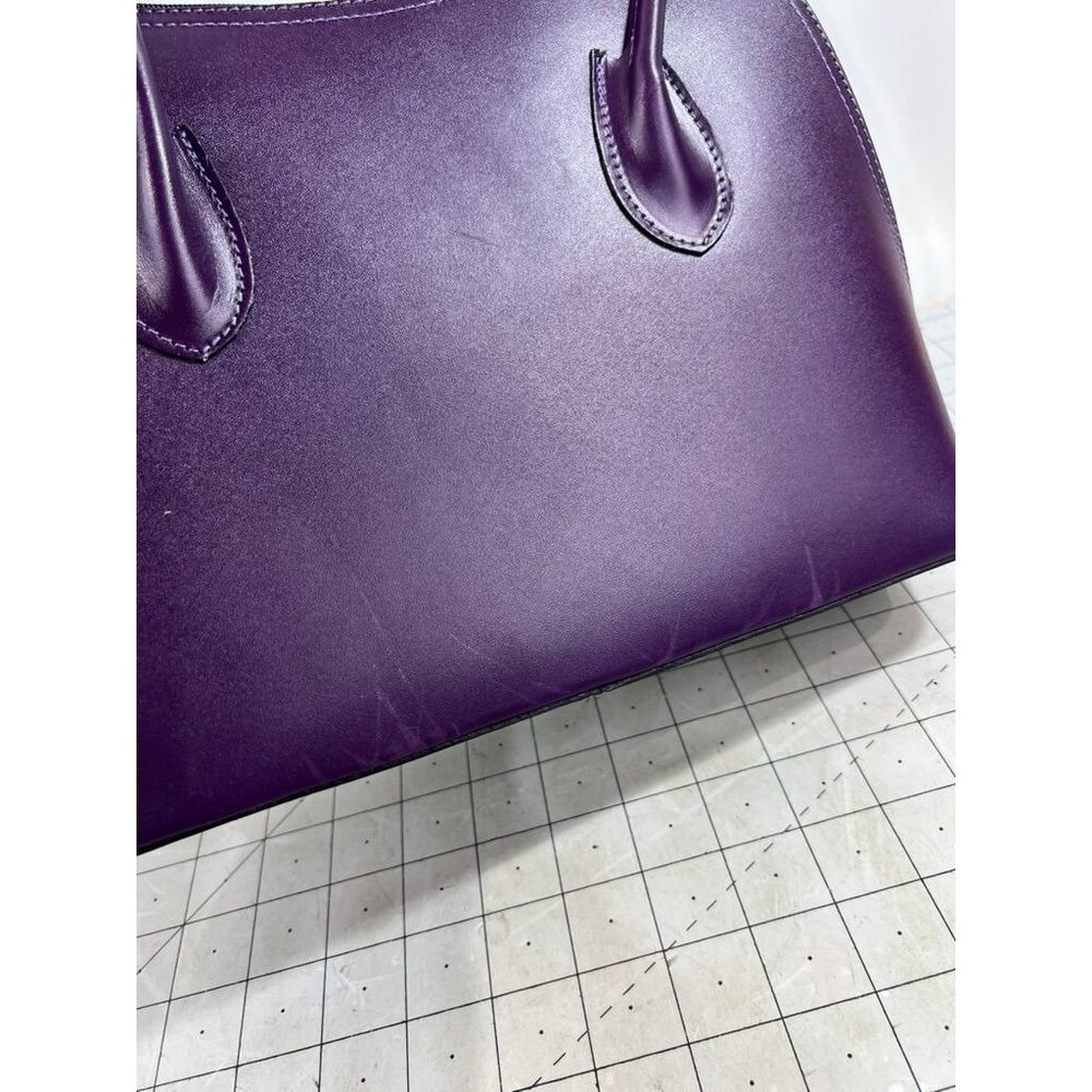 Vera Pelle Italian Purple Plum Leather Shoulder Bag Dual Handles Classic Look - Picture 5 of 8